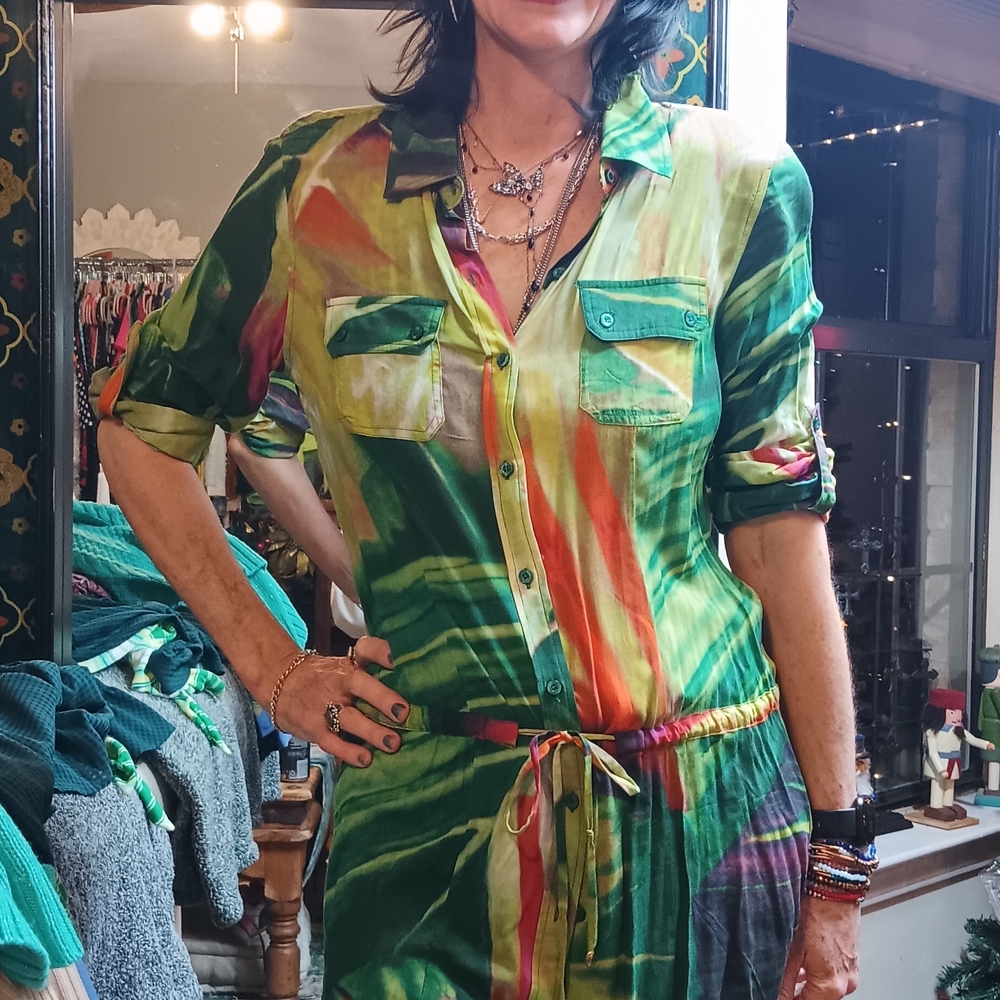 Calvin Klein Green and Orange Blouse Vintage